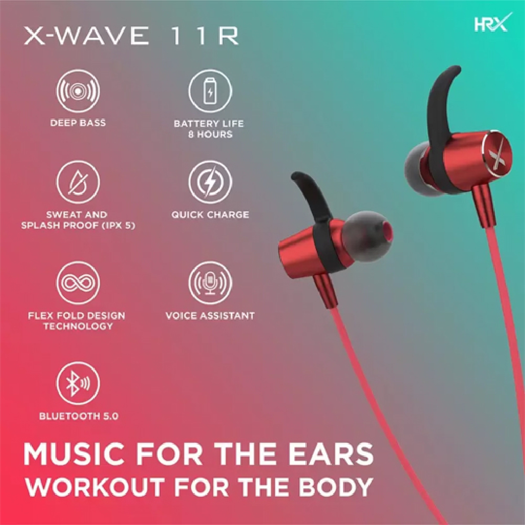 HRX X-Wave 11R with Flex Fold Design Technology Bluetooth Neckband Headset  (Asteroid Red, In the Ear)